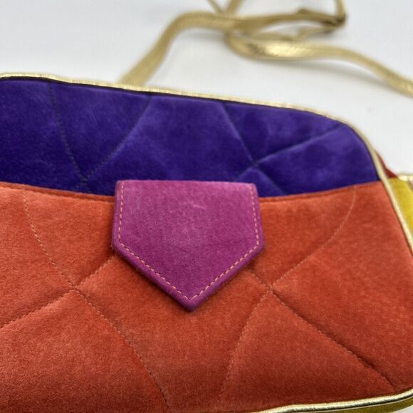 Sondra Roberts Squared Color Block Orange Gold Band Crossbody Bag - Picture 3 of 14